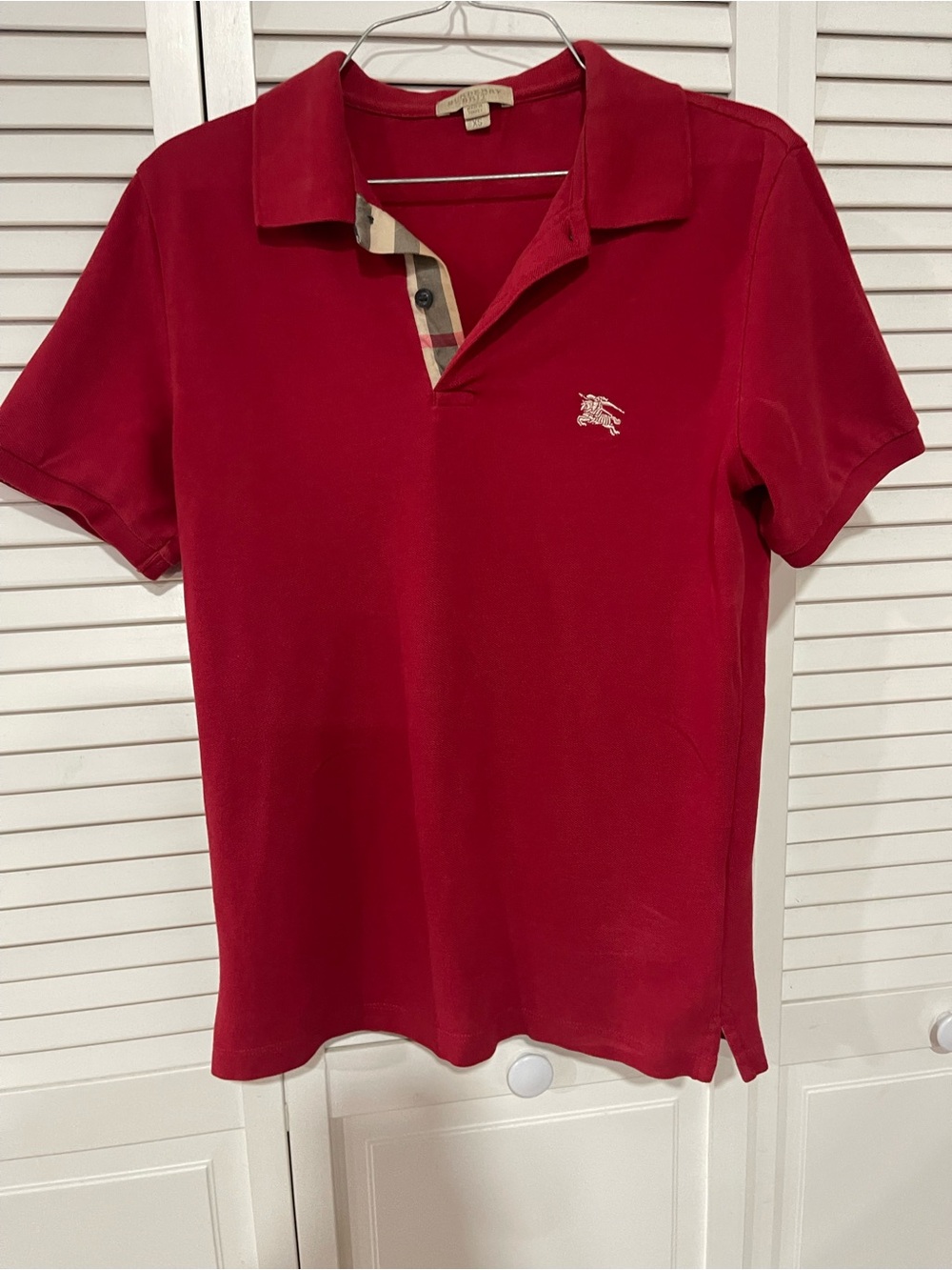 Burberry Red Polo Shirt with Signature Check Trim